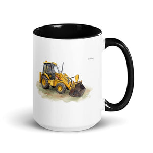 Furrow & Fields Black JCB 3CX Sitemaster Plus Watercolor | 15 oz Mug with Color Inside Quality Farmers Merch