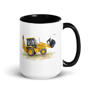 Furrow & Fields Black JCB 3CX Sitemaster SRS Watercolor | 15 oz Mug with Color Inside Quality Farmers Merch