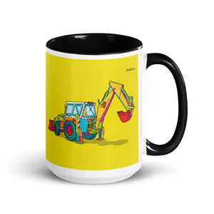 Furrow & Fields Black JCB 4D II Pop Art | 15 oz Mug with Color Inside Quality Farmers Merch