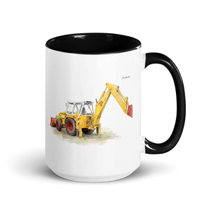 Furrow & Fields Black JCB 4D II Watercolor | 15 oz Mug with Color Inside Quality Farmers Merch