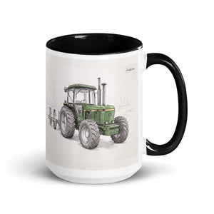 Furrow & Fields Black John Deere 4350 Pencil Sketch | 15 oz Mug with Color Inside Quality Farmers Merch