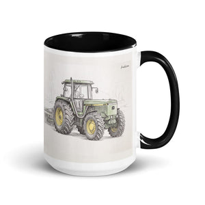 Furrow & Fields Black John Deere 4955 Pencil Sketch | 15 oz Mug with Color Inside Quality Farmers Merch