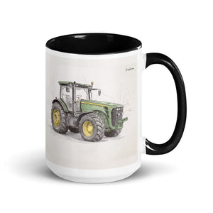 Furrow & Fields Black John Deere 8345R Pencil Sketch | 15 oz Mug with Color Inside Quality Farmers Merch