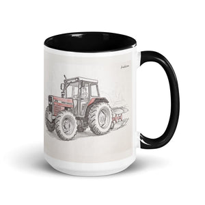 Furrow & Fields Black Massey Ferguson 375 Pencil Sketch | 15 oz Mug with Color Inside Quality Farmers Merch