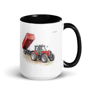 Furrow & Fields Black Massey Ferguson 6180 Watercolor | 15 oz Mug with Color Inside Quality Farmers Merch