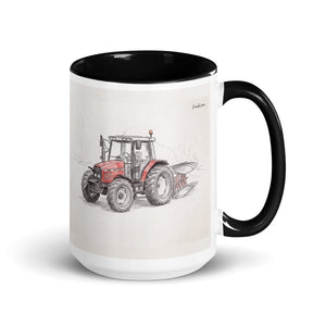 Furrow & Fields Black Massey Ferguson 6255 Pencil Sketch | 15 oz Mug with Color Inside Quality Farmers Merch