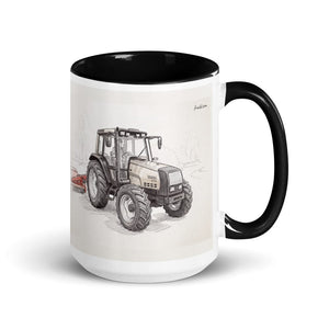 Furrow & Fields Black Valtra 6750 Pencil Sketch | 15 oz Mug with Color Inside Quality Farmers Merch