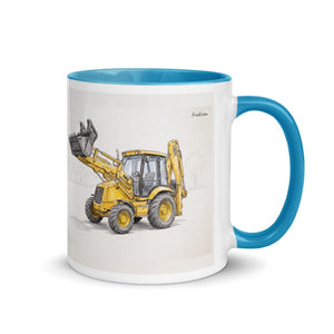 Furrow & Fields Blue / 11 oz JCB 3CX Sitemaster SRS Pencil Sketch | Mug with Color Inside Quality Farmers Merch