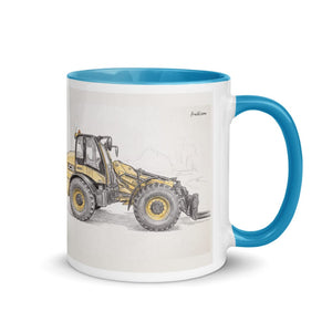 Furrow & Fields Blue / 11 oz JCB TM420 Pencil Sketch | Mug with Color Inside Quality Farmers Merch