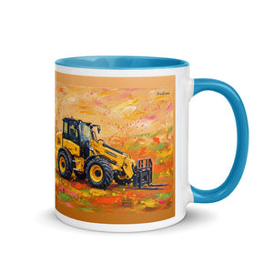 Furrow & Fields Blue / 11 oz JCB TM420 Splash Art | Mug with Color Inside Quality Farmers Merch