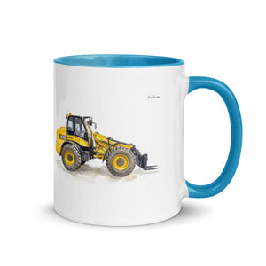 Furrow & Fields Blue / 11 oz JCB TM420 Watercolor | Mug with Color Inside Quality Farmers Merch