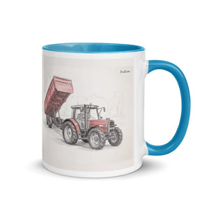 Furrow & Fields Blue / 11 oz Massey Ferguson 6180 Pencil Sketch | Mug with Color Inside Quality Farmers Merch