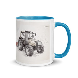 Furrow & Fields Blue / 11 oz Valtra 6750 Pencil Sketch | Mug with Color Inside Quality Farmers Merch