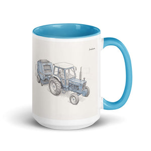 Furrow & Fields Blue Ford 7600 Pencil Sketch | 15 oz Mug with Color Inside Quality Farmers Merch