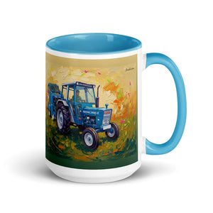 Furrow & Fields Blue Ford 7600 Splash Art | 15 oz Mug with Color Inside Quality Farmers Merch