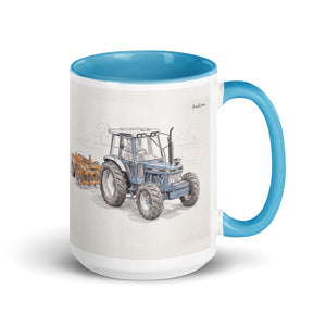 Furrow & Fields Blue Ford 7810 Generation III Pencil Sketch | 15 oz Mug with Color Inside Quality Farmers Merch