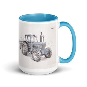 Furrow & Fields Blue Ford 9700 Pencil Sketch | 15 oz Mug with Color Inside Quality Farmers Merch