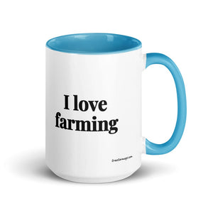 Furrow & Fields Blue I Love Farming | 15 oz Mug with Color Inside Quality Farmers Merch