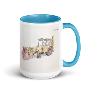 Furrow & Fields Blue JCB 3C II Pencil Sketch | 15 oz Mug with Color Inside Quality Farmers Merch