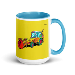 Furrow & Fields Blue JCB 3C II Pop Art | 15 oz Mug with Color Inside Quality Farmers Merch