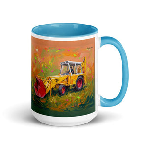 Furrow & Fields Blue JCB 3C II Splash Art | 15 oz Mug with Color Inside Quality Farmers Merch