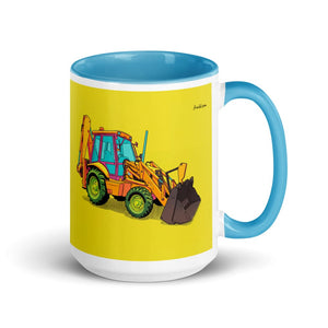 Furrow & Fields Blue JCB 3CX Sitemaster Plus Pop Art | 15 oz Mug with Color Inside Quality Farmers Merch