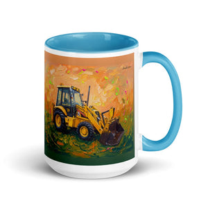 Furrow & Fields Blue JCB 3CX Sitemaster Plus Splash Art | 15 oz Mug with Color Inside Quality Farmers Merch