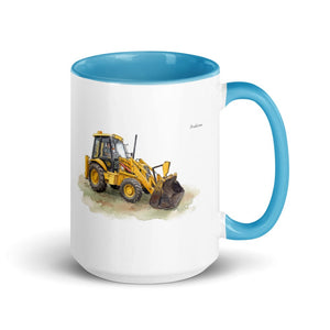 Furrow & Fields Blue JCB 3CX Sitemaster Plus Watercolor | 15 oz Mug with Color Inside Quality Farmers Merch
