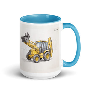 Furrow & Fields Blue JCB 3CX Sitemaster SRS Pencil Sketch | 15 oz Mug with Color Inside Quality Farmers Merch