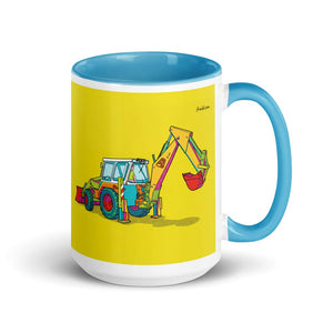 Furrow & Fields Blue JCB 4D II Pop Art | 15 oz Mug with Color Inside Quality Farmers Merch