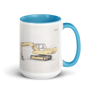 Furrow & Fields Blue JCB 806 Pencil Sketch | 15 oz Mug with Color Inside Quality Farmers Merch