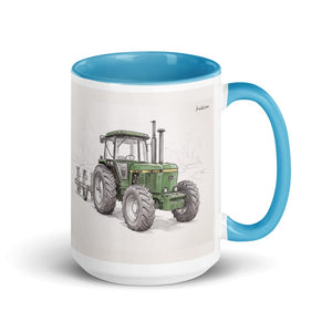 Furrow & Fields Blue John Deere 4350 Pencil Sketch | 15 oz Mug with Color Inside Quality Farmers Merch