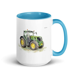 Furrow & Fields Blue John Deere 6R 250 Watercolor | 15 oz Mug with Color Inside Quality Farmers Merch