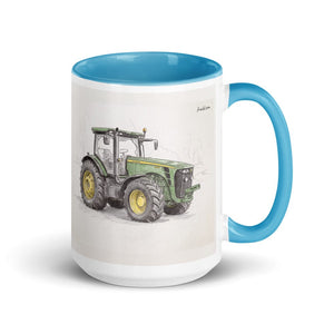 Furrow & Fields Blue John Deere 8345R Pencil Sketch | 15 oz Mug with Color Inside Quality Farmers Merch