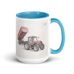 Furrow & Fields Blue Massey Ferguson 6180 Pencil Sketch | 15 oz Mug with Color Inside Quality Farmers Merch