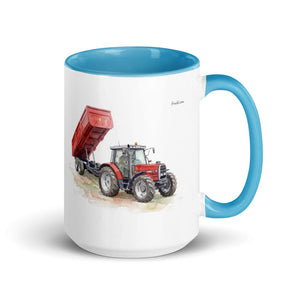 Furrow & Fields Blue Massey Ferguson 6180 Watercolor | 15 oz Mug with Color Inside Quality Farmers Merch