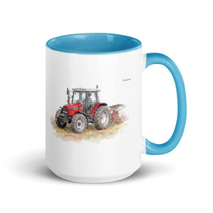 Furrow & Fields Blue Massey Ferguson 6255 Watercolor | 15 oz Mug with Color Inside Quality Farmers Merch