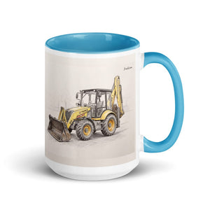Furrow & Fields Blue Terex 860 Elite Pencil Sketch | 15 oz Mug with Color Inside Quality Farmers Merch