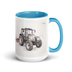 Furrow & Fields Blue Valtra 6750 Pencil Sketch | 15 oz Mug with Color Inside Quality Farmers Merch