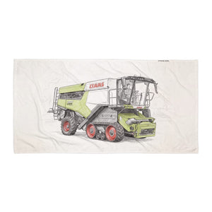 Furrow & Fields CLAAS Lexion 8600 TerraTrac Pencil Sketch | Beach Towel Quality Farmers Merch