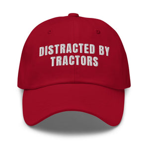 Furrow & Fields Cranberry Distracted by Tractors | Classic Dad Hat Quality Farmers Merch