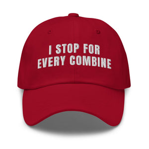 Furrow & Fields Cranberry I Stop for Every Combine | Classic Dad Hat Quality Farmers Merch