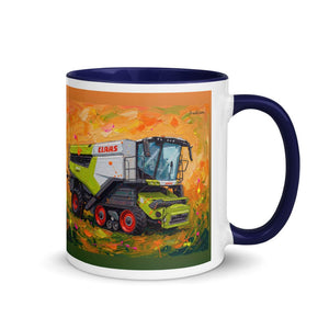 Furrow & Fields Dark Blue / 11 oz CLAAS Lexion 8600 TerraTrac Splash Art | Mug with Color Inside Quality Farmers Merch
