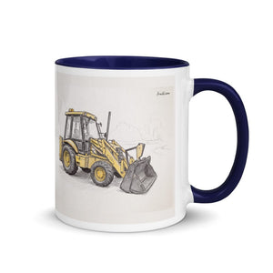 Furrow & Fields Dark Blue / 11 oz JCB 3CX Sitemaster Plus Pencil Sketch | Mug with Color Inside Quality Farmers Merch