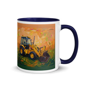 Furrow & Fields Dark Blue / 11 oz JCB 3CX Sitemaster Plus Splash Art | Mug with Color Inside Quality Farmers Merch