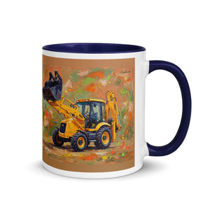Furrow & Fields Dark Blue / 11 oz JCB 3CX Sitemaster SRS Splash Art | Mug with Color Inside Quality Farmers Merch