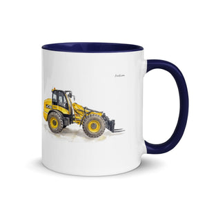 Furrow & Fields Dark Blue / 11 oz JCB TM420 Watercolor | Mug with Color Inside Quality Farmers Merch