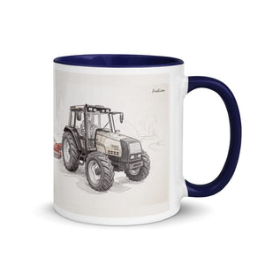 Furrow & Fields Dark Blue / 11 oz Valtra 6750 Pencil Sketch | Mug with Color Inside Quality Farmers Merch