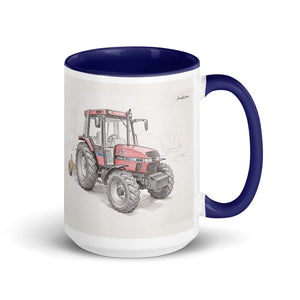 Furrow & Fields Dark Blue Case IH 4240 XL Pro Pencil Sketch | 15 oz Mug with Color Inside Quality Farmers Merch