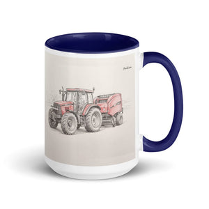 Furrow & Fields Dark Blue Case IH Maxxum MXM130 Pencil Sketch | 15 oz Mug with Color Inside Quality Farmers Merch